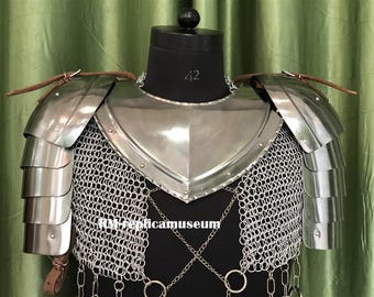Medieval Brave Lady Knight Armor Female Battle Warrior Chainmail Set with Silver Steel Pauldrons & Gorget LARP Cosplay Costume Women armor