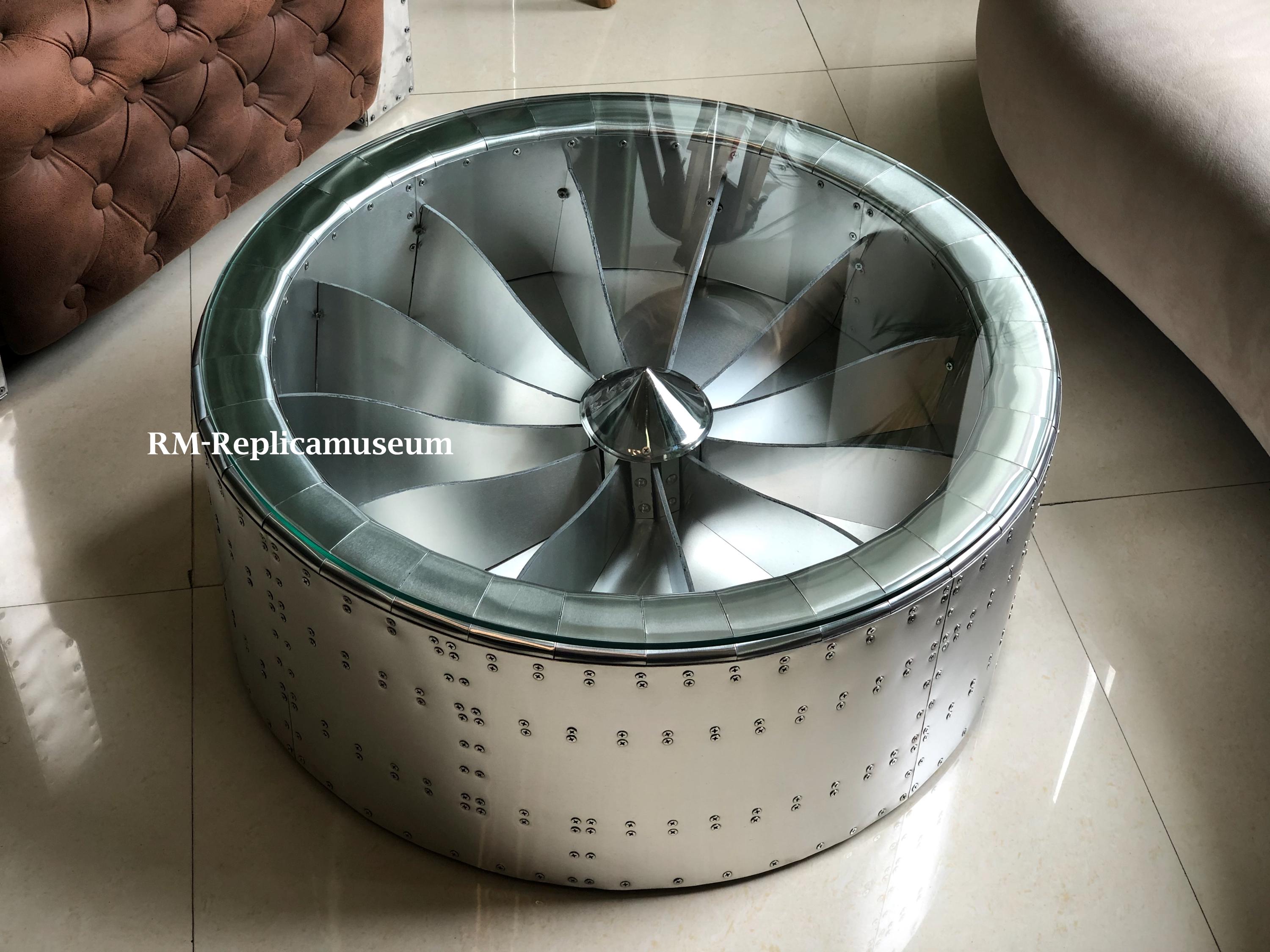 Aviator Round Coffee Table Jet Engine Turbine Center Table With Glass ...