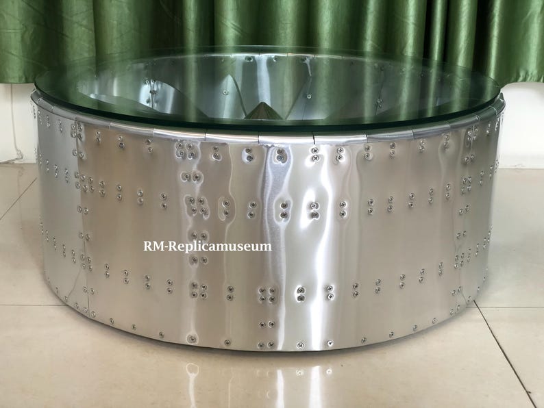 Aviator Round Coffee Table Jet Engine Turbine Center Table With Glass ...