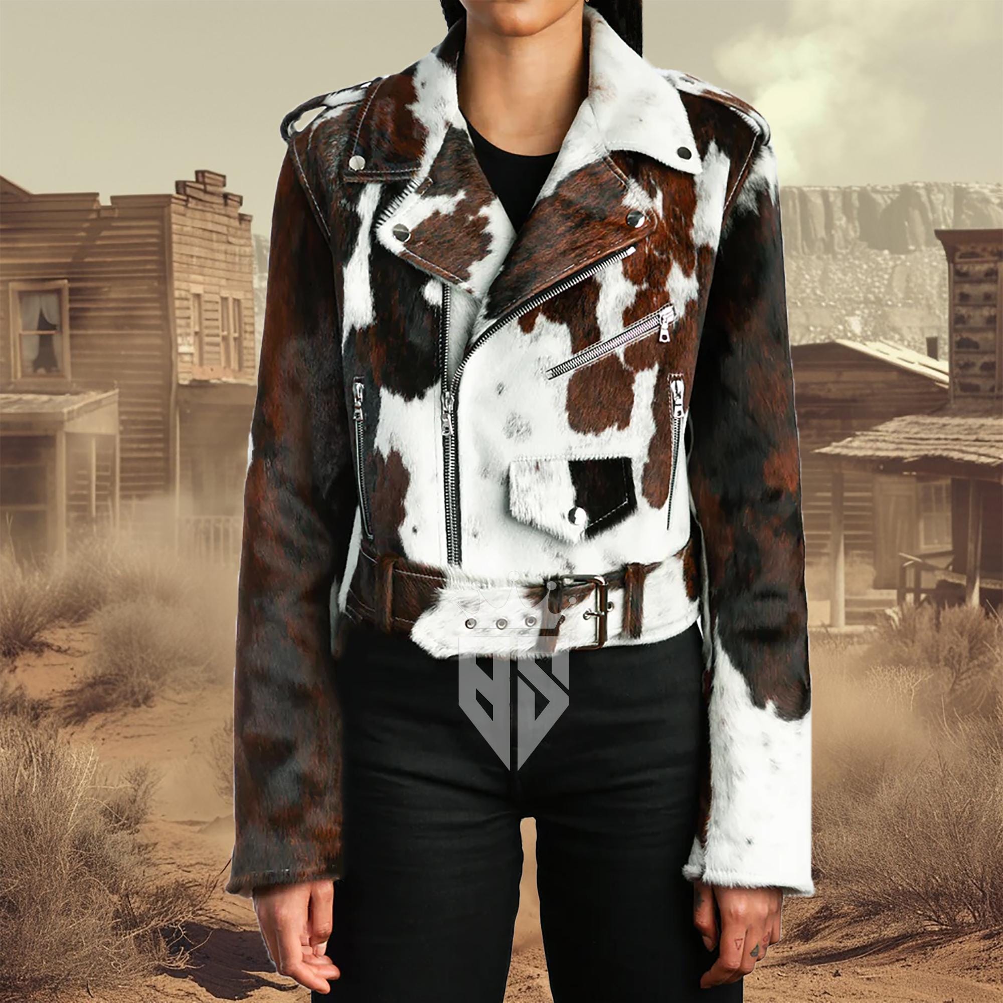 Genuine Cowhide Leather Jacket for Women Natural Hair-on Cow