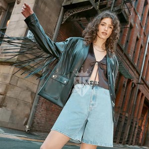 Fringe Suede Women&#39;s Jacket, Fringe Western Vintage Jacket Ladies Leather Jacket, Genuine Faux Women Leather Black Jacket Gift For Her