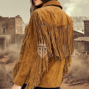 Fransen Lederjacke, Western Brown Wildleder tragen Fransen Vintage Mantel Jacke für Frauen, Frauen braune Fransen Wildlederjacke
