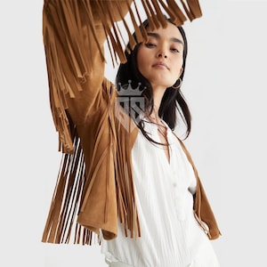 Western Genuine Suede Leather Jacket with Fringe Women Natural Cow Skin Coat, Cowgirl Handmade Vintage Cowhide Jacket Gift For Her