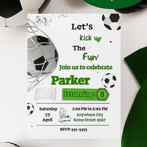 Soccer Birthday Invitation, Soccer Party Invite, Editable Boy&#39;s Soccer Birthday Invite, Digital Download, Canva Template, Goal Celebration