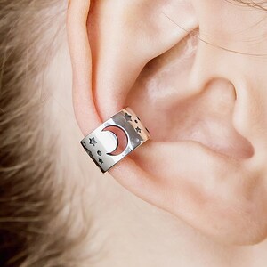 Sterne und Mond Ohrmanschette - Sterling Silber Knorpelohrring, Kein Piercing, Unisex Minimalistischer Schmuck
