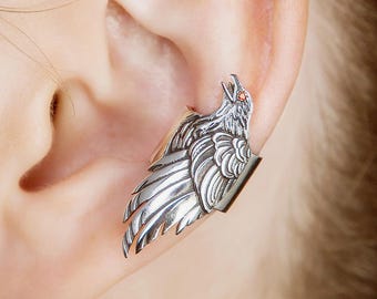 Raven Ear Cuff Sterling Silver Gothic Bird Earring No Piercing Cartilage Cuff Halloween Jewelry