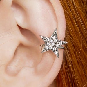 Star Ear Cuff – Sterling Silver Cartilage Earring with CZ, No Piercing, Adjustable Star Jewelry for Everyday Wear