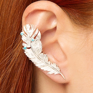 Feder Ohrmanschette kein Piercing Ohrring Sterling Silber Knorpel Manschette