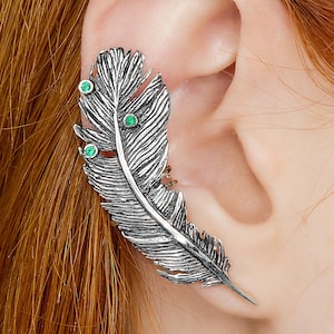 Feather ear cuff no piercing earring sterling silver cartilage cuff