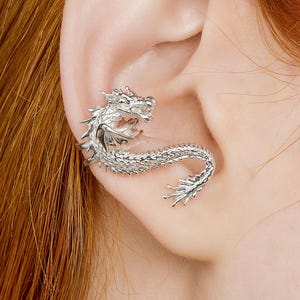 Dragon Ear Cuff – Silber Knorpel Ohrring, Kein Piercing, Fantasy Schmuck