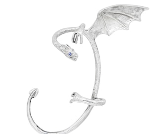 Drachen Ohrmanschette, silberfarben, Fantasy Ohrschmuck, kein Piercing, Gothic Elfen Ohrschmuck