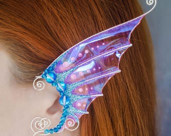 Mermaid Ohrmanschetten - Fantasy Ohrringe, handgefertigt irisierend Cosplay Accessoire, kein Piercing, Fee Schmuck