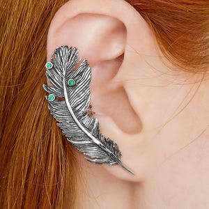 Feder Ohrmanschette kein Piercing Ohrring Sterling Silber Knorpel Manschette