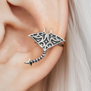 Stingray Ear Cuff No Piercing Clip On Earring Sterling Silver Marine Jewelry