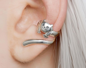 Sterling Silver Cat Ear Cuff: No Piercing Cartilage Earring