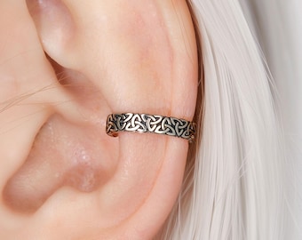 Celtic Triquetra Band Ear Cuff Sterling Silver Cartilage Earring No Piercing Needed Unisex Jewelry