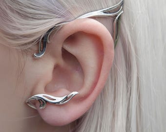 スターリングシルバー製エルフのイヤーカフ：ファンタジーエルフイヤリング、ルネッサンスフェアジュエリー