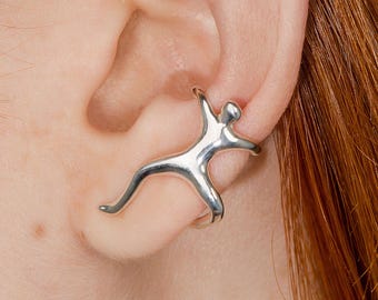 Climbing Man Ear Cuff – Sterling Silver No Piercing Earring, Minimalist Unisex Cartilage Jewelry