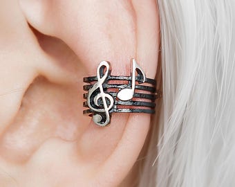 Sterling Silver Treble Clef Ear Cuff: Music Lover's No-Piercing Jewelry