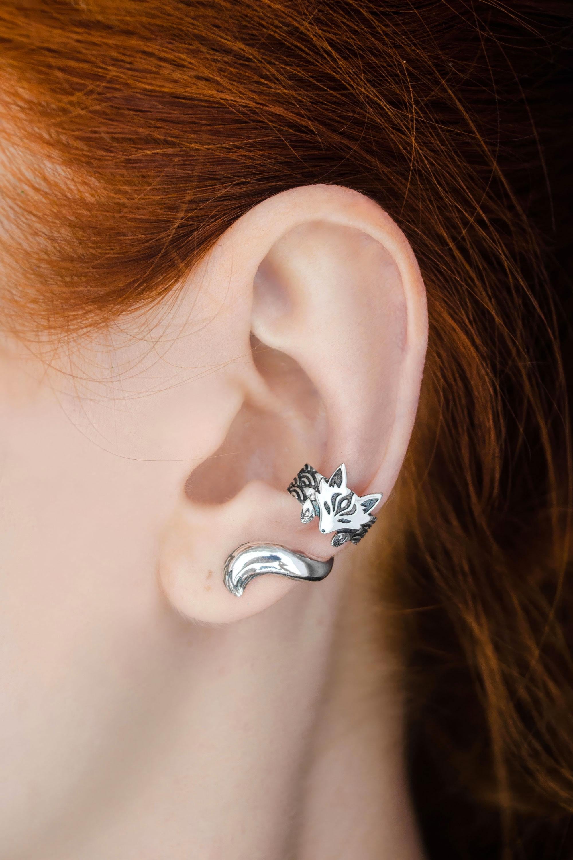 Kitsune Fox Ear Cuff Sterling Silver Cartilage Earring No Piercing