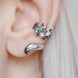 Kitsune Fox Ear Cuff Sterling Silver Cartilage Earring No Piercing Needed Japanese jewelry