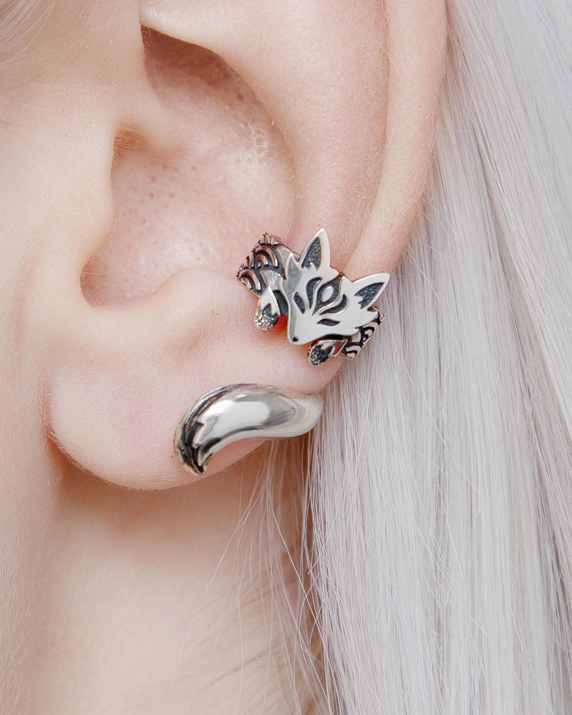 Kitsune Fox Ear Cuff Sterling Silver Cartilage Earring No Piercing