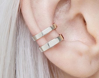 Dubbele ring oor manchet sterlingzilver kraakbeen manchet geen piercing minimalistische oorbel