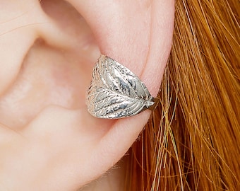 Leaf Ear Cuff – Sterling Silver Cartilage Earring, Nature Inspired, No Piercing, Unisex Jewelry