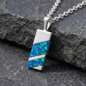 Blauer Opal Sterling Silber Herren Anhänger Halskette, handgemachter Statement Schmuck