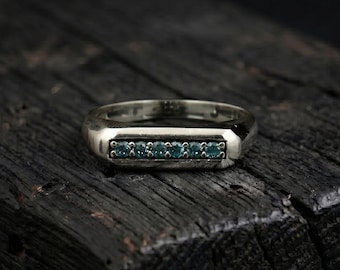 Pierścionek męski z londyńskim niebieskim topazem, minimalistyczny pierścionek ze srebra próby 925 z kamieniem szlachetnym, prezent dla niego