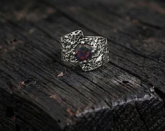 Schwarzer Opal Siegelring für Herren, Sterlingsilber-Statementring, maskulines Strukturband