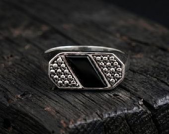 Anillo de sello para hombre de ónix negro, anillo hecho a mano de plata de ley 925, regalo para él/marido.