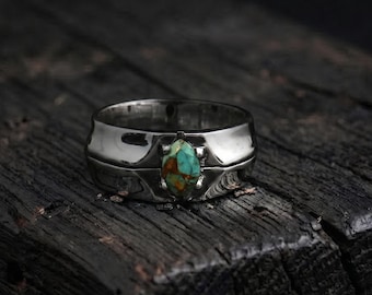 Men's Sterling Silver Turquoise Signet Ring, Handmade Statement Jewelry
