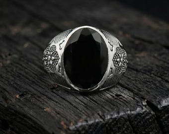 Anillo de sello para hombre de ónix negro, anillo llamativo hecho a mano en plata de ley 925, regalo para él.