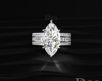 2 Carat Marquise Cut Moissanite Engagement Ring Wide Pave Band Gold Ring Luxury Statement Solitaire Ring Unique Proposal Bridal Gift for Her