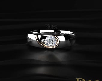 Men's Round Cut Moissanite Engagement Ring 1 Carat Solitaire Puzzle Heart Design 14K White Gold Accent Modern Promise Band Gift