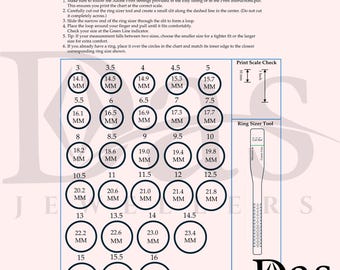 Printable Ring Sizer Tool PDF – US/UK/International Ring Size Chart – Instant Digital Download – Accurate Ring Measuring Guide