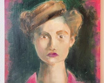 Female portrait original oil painting on canvas 16 x 20