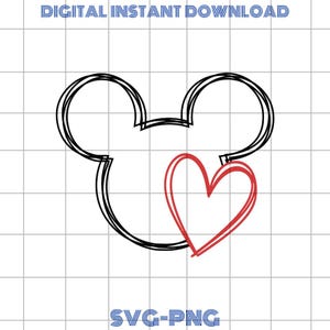 Mickey Head Love Svg, Mickey Ears Valentine Png, Mouse Head Digital File, Silhouette Vector File, Svg For Cricut
