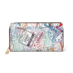 Cartera con cremallera de inspiración viajera, porta pasaporte, accesorio de viaje, regalo para viajeros, cartera lista para la aventura.