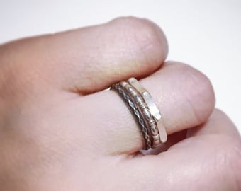 Silver rings, Silver ring set, Ring set, Stacking rings, Stacking rings set, Stacked silver rings, Thin silver rings, Textured, Boho, Ethnic