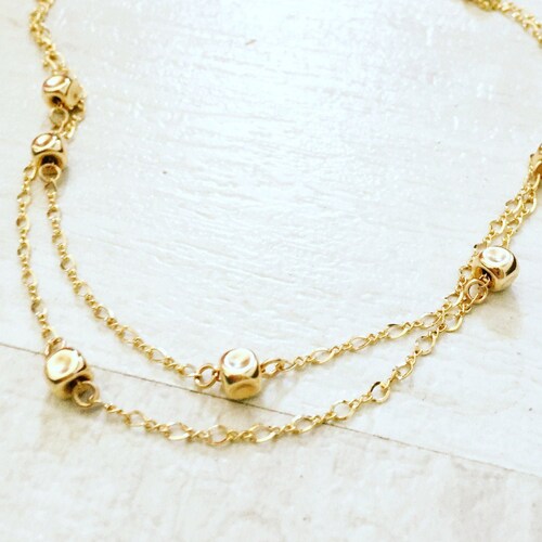 Gold filled necklace, Necklace for women, Long necklace, Multi-strand necklace, Nugget necklace, shops Gold boho necklace, Dainty gold necklace