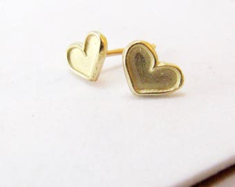 Gold stud earrings, Tiny gold earrings, Tiny stud earrings, Solid gold earrings, Gold heart earrings, Gold boho earring, Second hole earring