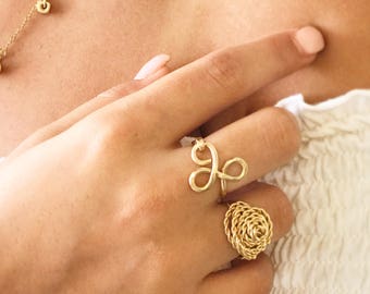 Boho rings, Gold rings, Rings set, Stacked rings, Gold Rose ring, Gold stacked rings, Gold wire rings, Gold boho rings, Boho ring set, Her