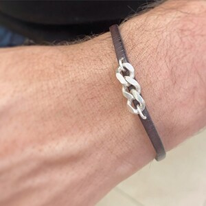 Men&#39;s bracelet, Men leather bracelet, Men&#39;s jewelry, Brown leather bracelet, Silver and leather bracelet, Gift for him, Gift for husband