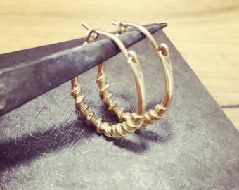 Gold earrings, Gold hoop earrings, Solid gold earrings, 14K gold earrings, Unique hoop earrings, Tribal earrings, Yellow gold hoops, Boho