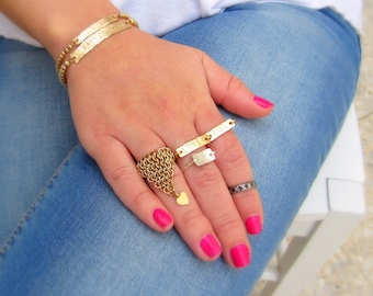 Gold statement ring, Statement ring, Gold Charm ring, Chainmaille jewelry, Chainmaille ring, Gold dangle ring, Unique ring, Boho gold ring