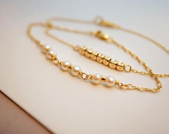 Pearl bracelet, Gold bracelets, Bracelet set, Gold pearl bracelet, Layer bracelets, Bridal bracelet, Delicate bracelet, Gold bridal bracelet