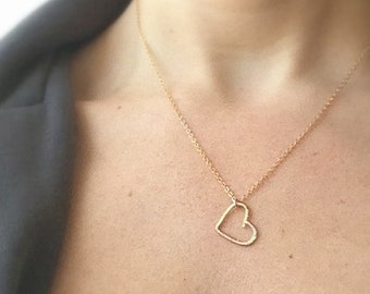 Gold heart necklace, Layered necklace, Gold filled necklace, Dainty gold necklace, Gold pendant necklace, Cute necklace, Boho, Minimalist