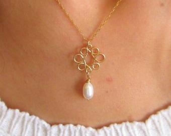 Collar de oro delicado, collar de perlas, collar con colgante, collar relleno de oro, collar en capas, collar de novia, collar de lágrima, bohemio